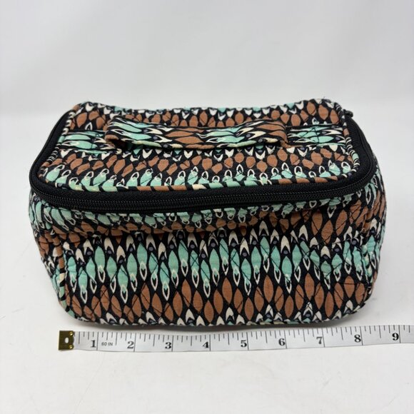 Vera Bradley travel case toiletries cosmetics tan mint blue geometric quilted - Picture 10 of 12